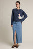 Duck Pattern Button Front Knit Cardigan | Heather Navy