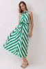 Striped Sleeveless Collared Midi Shirt Dress | Green