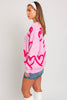 Long Sleeve Round Neck Heart Printed Sweater | Pink & Fuchsia
