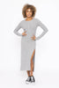 Long Sleeve Ribbed Henley Maxi Dress | Heather Grey