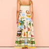 Tropical Print Maxi Swing Beach Dress