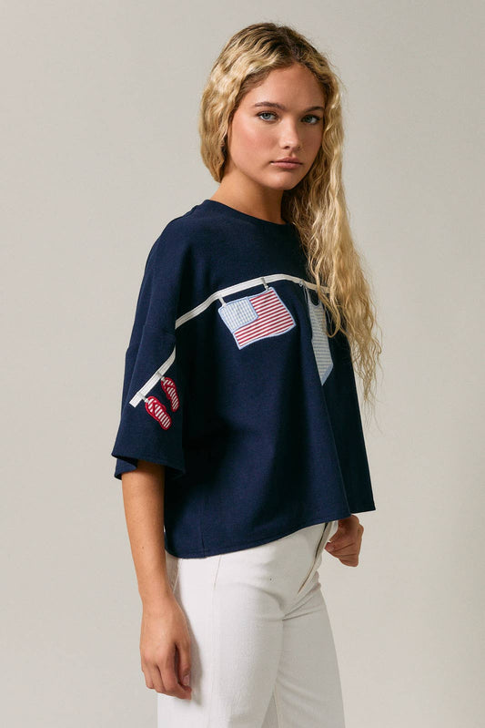 Short Sleeve Top with "Americana" Graphic Detail