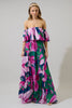 Ellerton Tropics Enamored Off the Shoulder Ruffle Dress |  Purple Multi