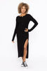 Long Sleeve Ribbed Henley Maxi Dress | Black