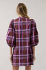 Victoria Shift Split Neck Mini Dress Plaid | Burgundy Multi