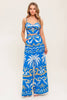 Printed Woven Crop Top and Pant Set | Blue