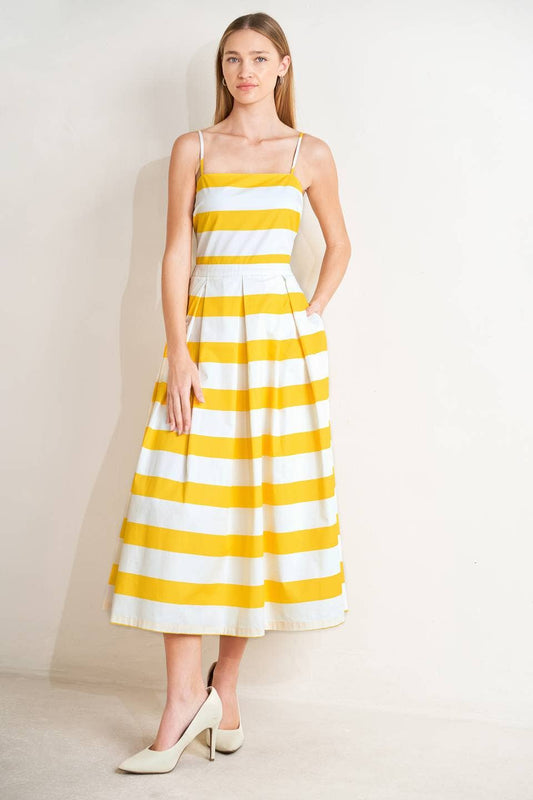 Printed Woven Midi Dress | White & Yellow