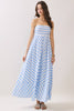 Striped Strapless Back Smocked Detail Maxi Dress | Blue