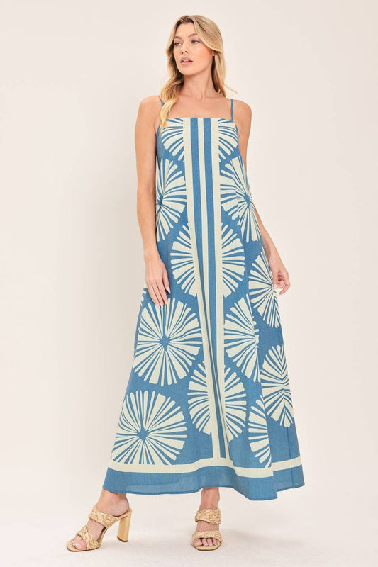 Printed Woven Maxi Dress | Washed Blue