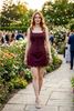 Stitch Detail Corset Mini Dress with Embroidered Scallop Hem: BURGUNDY / L