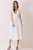 Cap Sleeve V Neck Midi Dress with Front Zipper | White