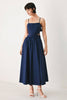 Solid Woven Midi Dress | Navy