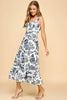 Toile Printed  Sweetheart Neckline Midi Dress | Navy
