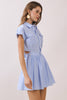 Striped Shirt Style Side to Back Cutout Mini Dress | Light Blue