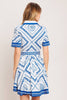Printed Mini Dress | White & Blue