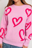 Long Sleeve Round Neck Heart Printed Sweater | Pink & Fuchsia