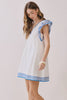 Contrast Embroidered Flutter Sleeve Babydoll Dress | White