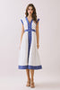 Contrast Printed Trim Detail V Neck Midi Dress | White