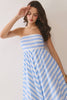Striped Strapless Back Smocked Detail Maxi Dress | Blue