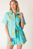 Printed Woven Top and Short Set | Turquoise