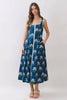 Floral Border Trim Square Neck Midi Dress | Navy