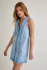 Sleeveless V-Neck Button Down Denim Mini Dress | Denim
