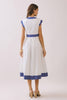 Contrast Printed Trim Detail V Neck Midi Dress | White