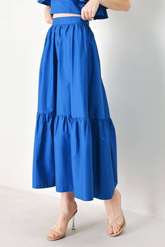 Solid Woven Midi Skirt | Blue