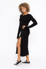 Long Sleeve Ribbed Henley Maxi Dress | Black