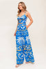 Printed Woven Crop Top and Pant Set | Blue