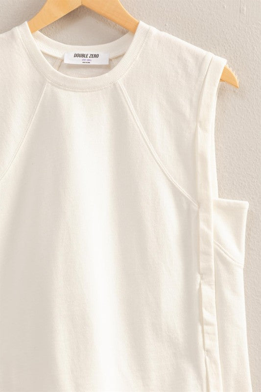 Round Neck Sleeveless Boxy Top | White