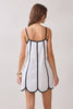 Contrast Trims Detail Scalloped Hem Mini Dress | White