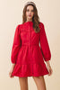 Pintuck Yoke Detail Button Front Mini Dress | Red