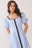 Striped Contrast Piping Detail Square Neck Dress | Blue