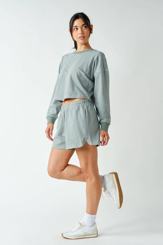 Boardwalk Stripe Crewneck Set | Eucalyptus & White