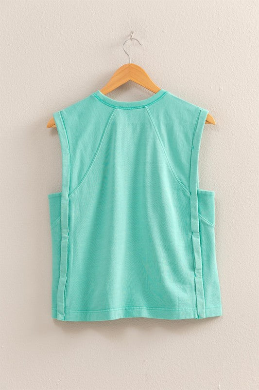 Round Neck Sleeveless Boxy Top | Turquoise