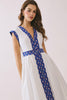 Contrast Printed Trim Detail V Neck Midi Dress | White