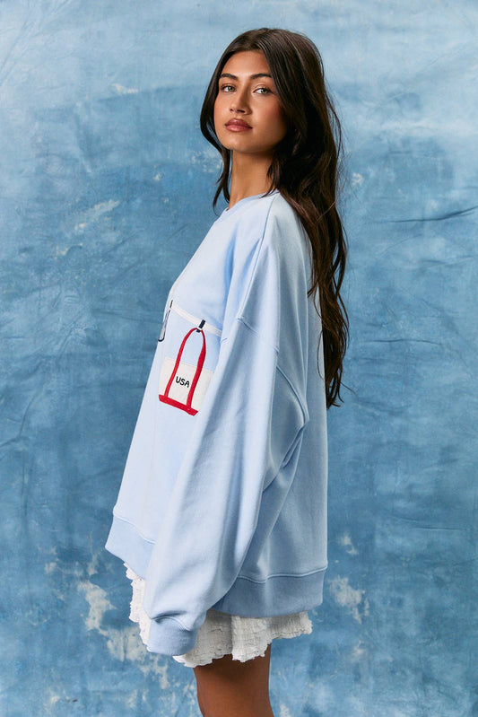 Sweatshirt with Cute Summertime Graphics on Front | Light Blue