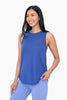 Sheer Striped Mesh Active Tank with Cut-Out Back: BLUE