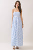 Striped Strapless Back Smocked Detail Maxi Dress | Blue