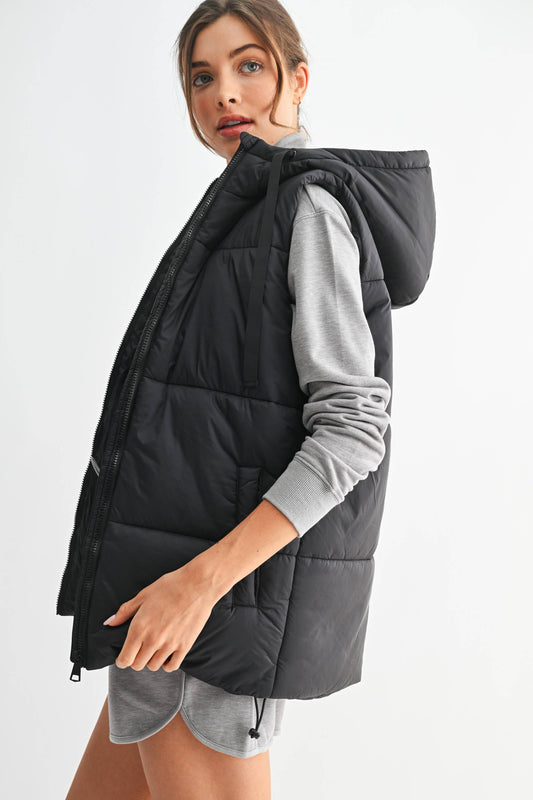 Longline High Neck Padded Vest | Black