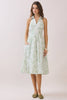 Printed Back Smocked V Neck Halter Neck Dress | Green