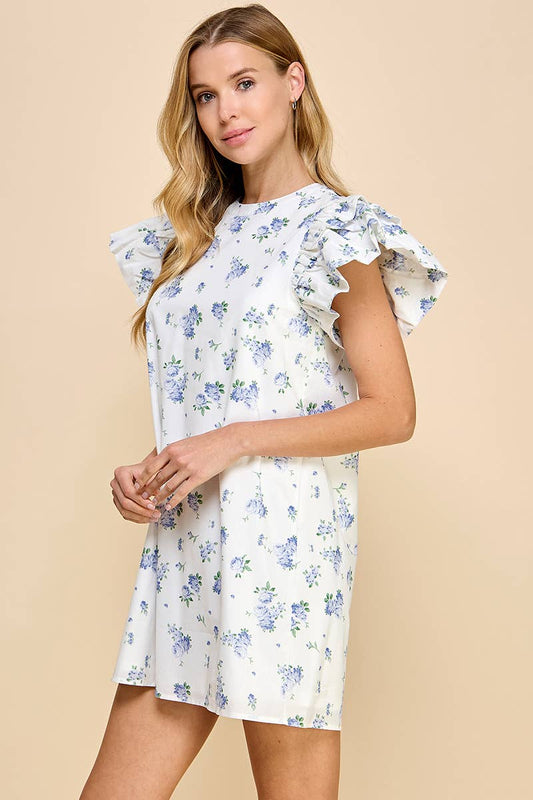 Floral Patterned Dress with Elegant Peplum Sleeves