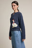 Duck Pattern Button Front Knit Cardigan | Heather Navy