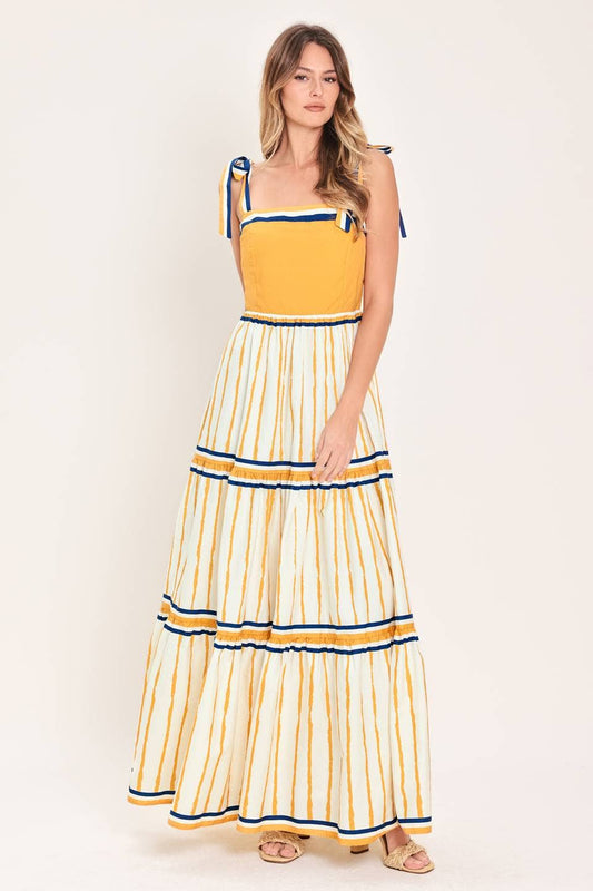 Printed woven maxi dress | Camel Stripe