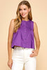 Pleated Chest Button Down Sleeveless Top | Purple