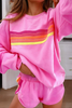 Color Contrast Trim Long Sleeve Top and Shorts Set | Pink
