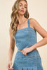 Denim Wide Straps Square Neckline Cropped Tank | Denim Blue
