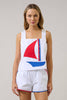 Sailboat Square Neck Tank Top | White Multi