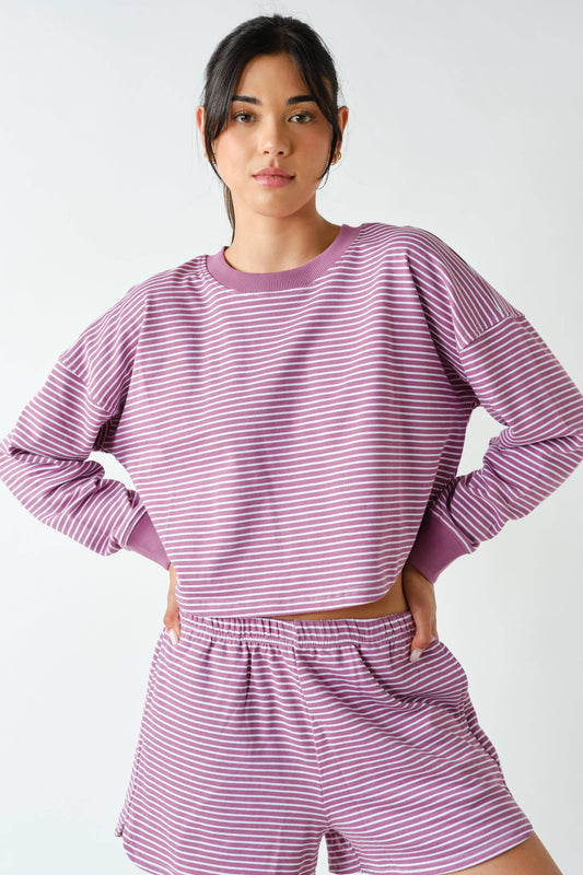 Boardwalk Stripe Crewneck Set | Mulberry